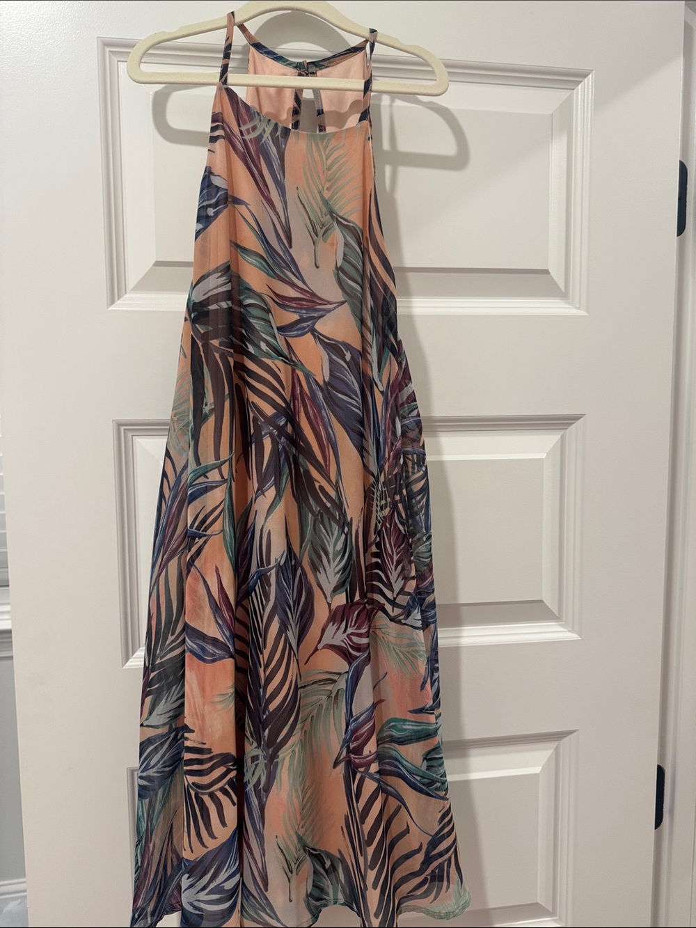 Show Me Your MuMu Peach Tropical Leaf Halter Maxi Dress